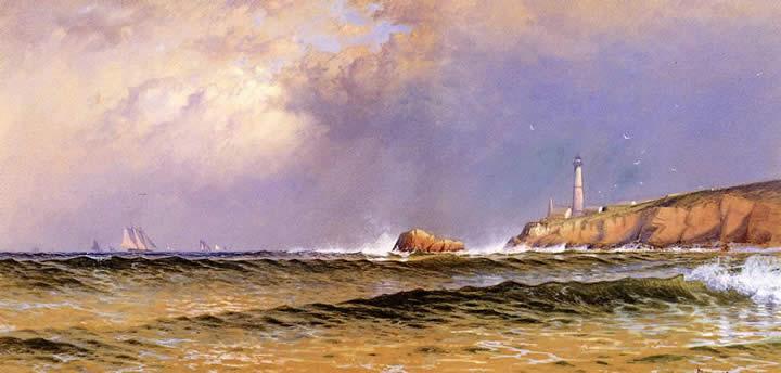 Alfred Thompson Bricher Coastal Scene with Lighthouse